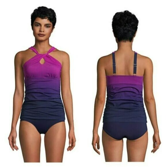 Lands end High Neck to One Shoulder Multi Way Tankini Swimsuit Top xs 2-4 - Picture 4 of 7